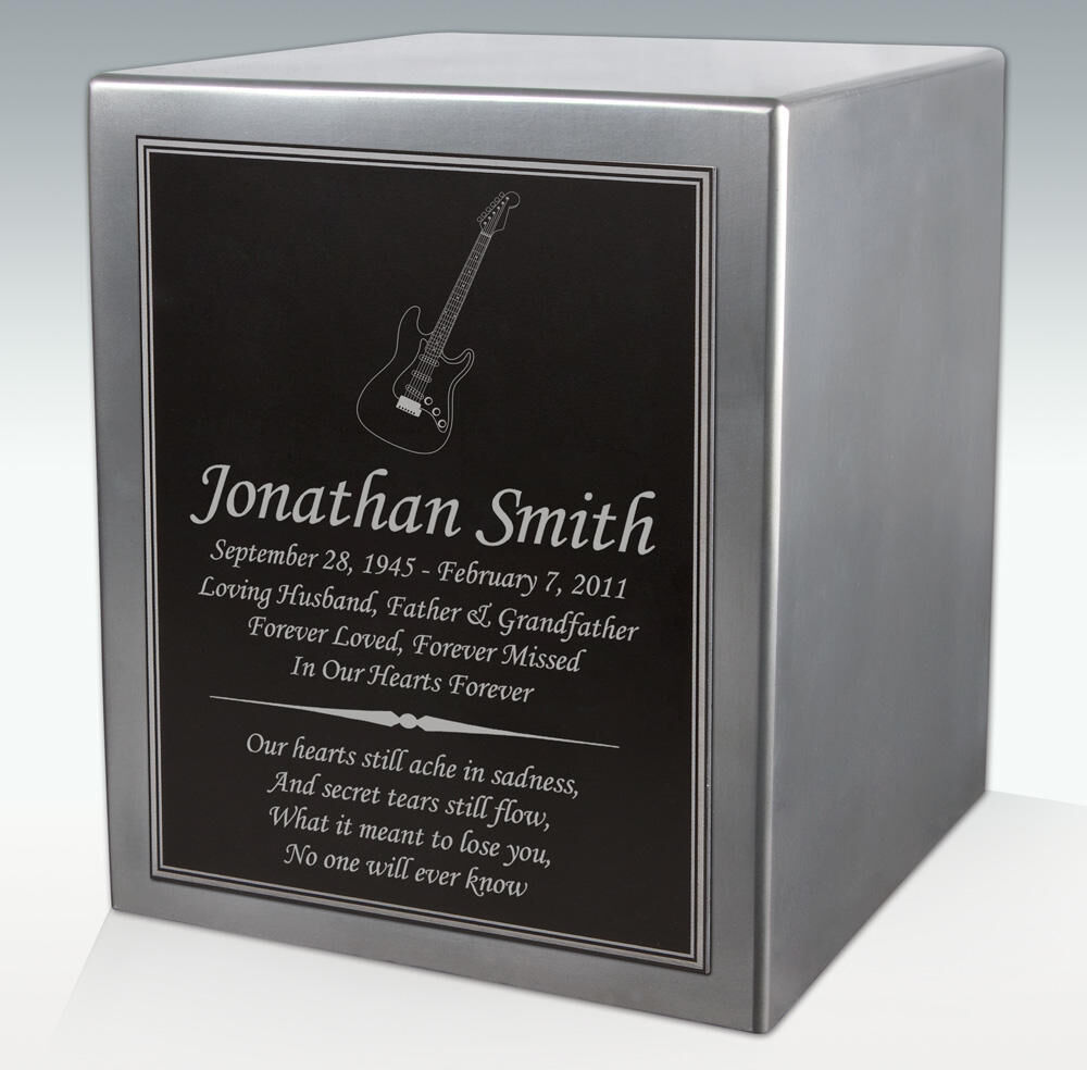 Perfect Memorials Electric Guitar Seamless Silver Cube Resin Cremation Urn