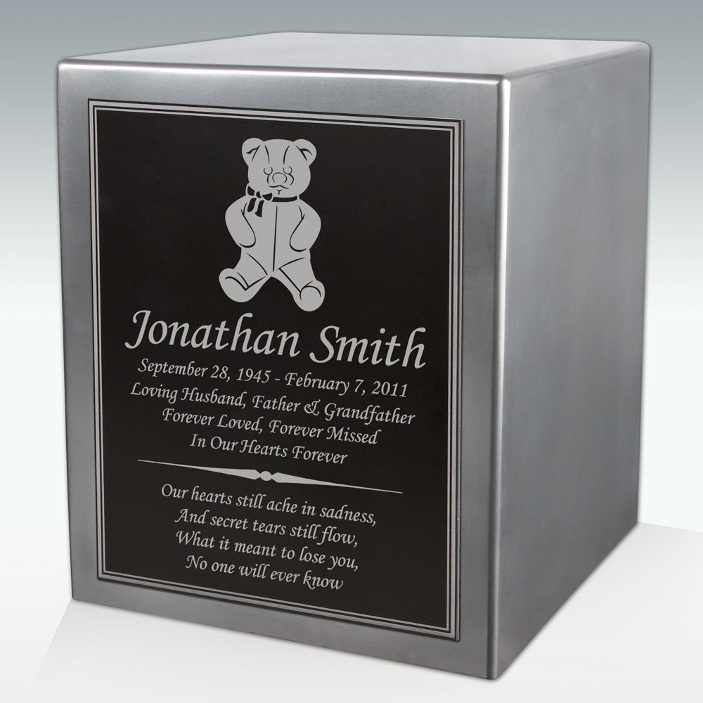 Perfect Memorials Teddy Bear Seamless Silver Cube Resin Cremation Urn