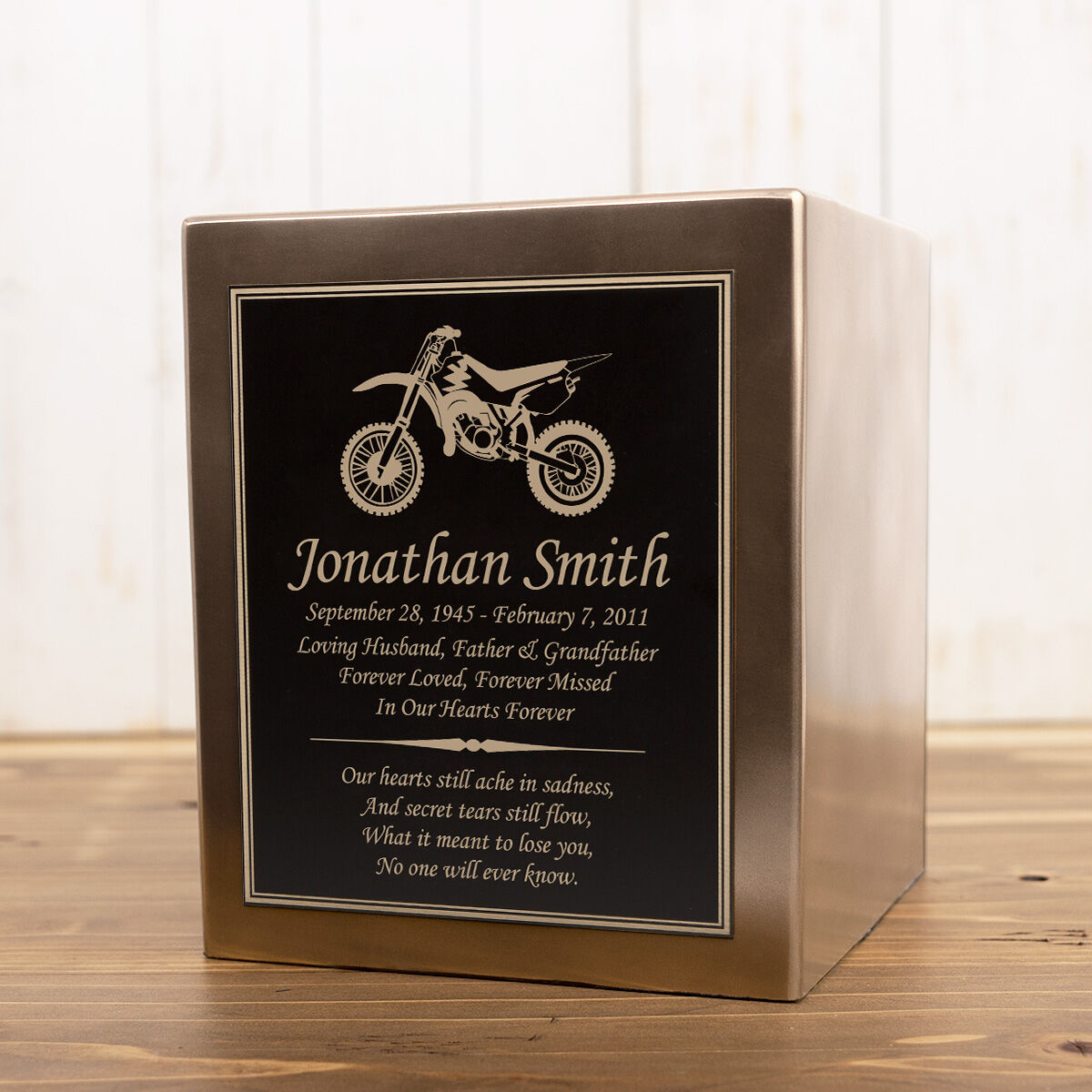 Perfect Memorials Dirt Bike Seamless Bronze Cube Resin Cremation Urn - Engravable