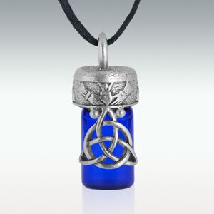 Perfect Memorials Trinity & Claddagh Cobalt Glass Memorial Jewelry - Engravable
