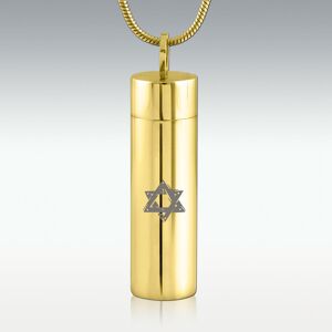 Perfect Memorials Star Of David Gold Cylinder Stainless Steel Cremation Jewelry