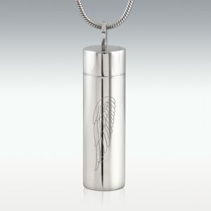 Perfect Memorials Wing Cylinder Stainless Steel Cremation Jewelry - Engravable
