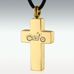 Perfect Memorials Gold Motorcycle Cross SS Cremation Jewelry