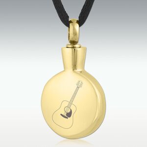 Perfect Memorials Gold Acoustic Guitar Round Stainless Steel Cremation Jewelry