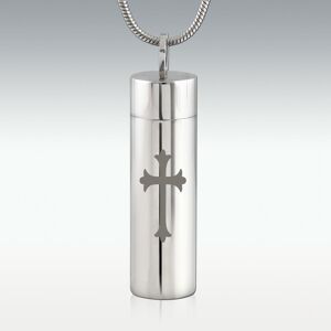 Perfect Memorials Cross Cylinder Stainless Steel Cremation Jewelry - Engravable