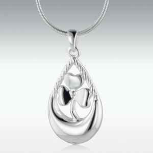 Perfect Memorials Gallant Clover Teardrop 14k White Gold Cremation Jewelry