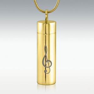 Perfect Memorials Treble Clef Gold Cylinder Stainless Steel CremationJewelry