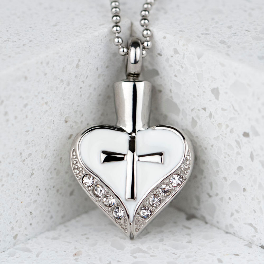 Perfect Memorials Cross My Heart Stainless Steel Cremation Jewelry-Engravable
