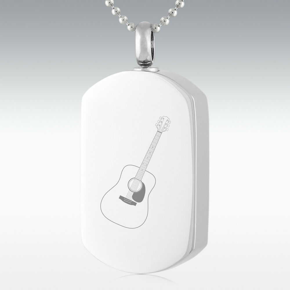 Perfect Memorials Acoustic Guitar Dog Tag Stainless Steel Cremation Jewelry