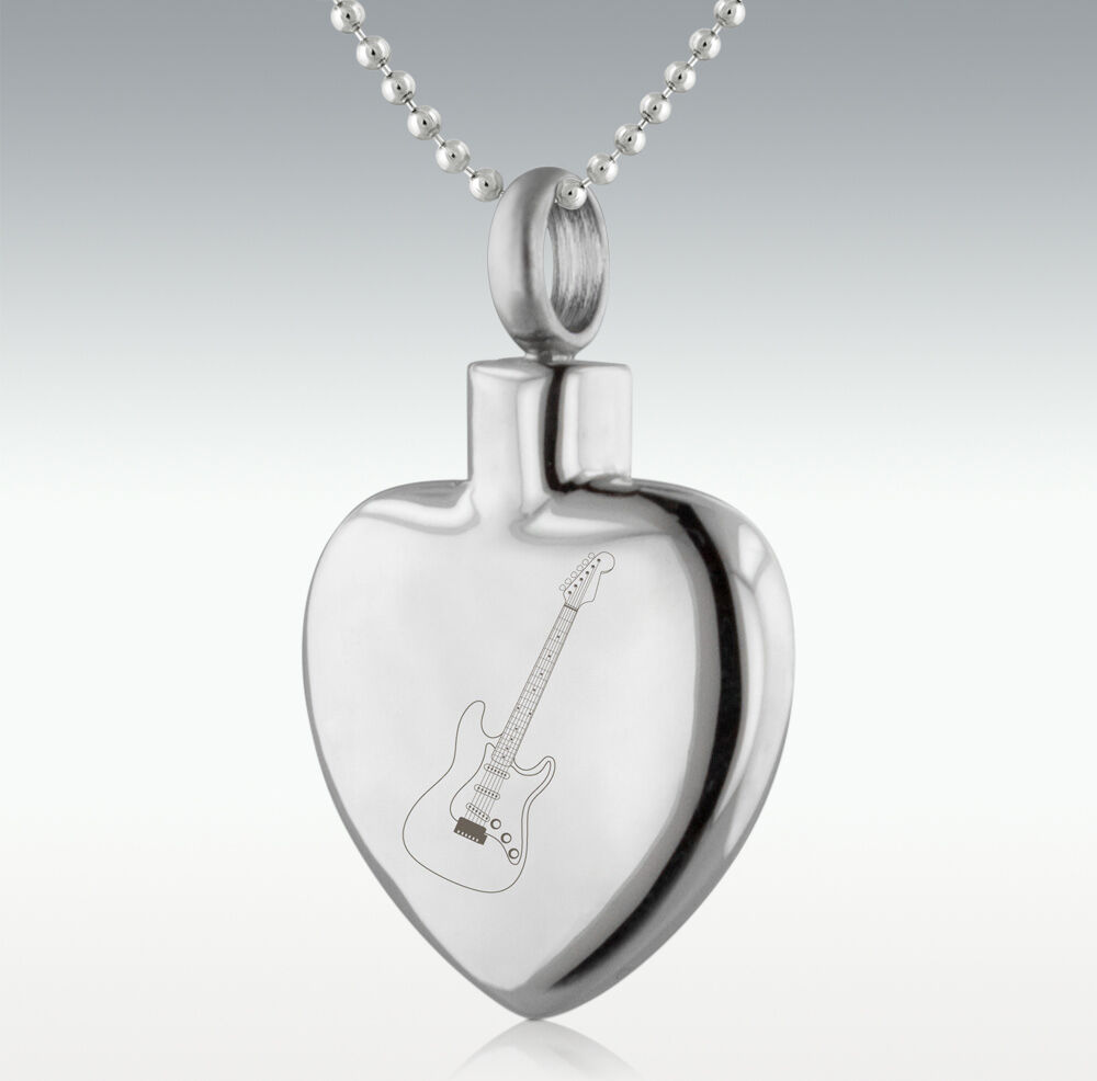 Perfect Memorials Electric Guitar Heart Stainless Steel Cremation Jewelry