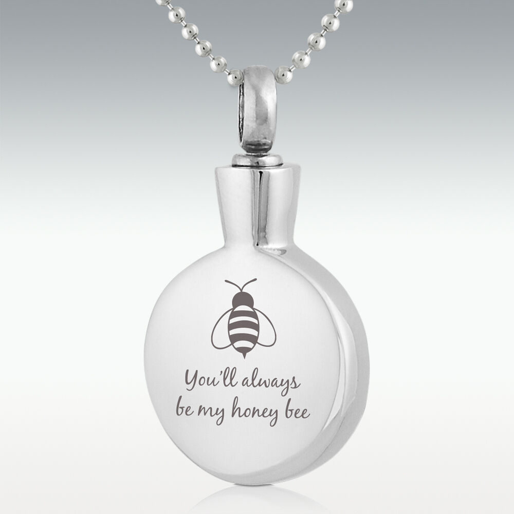 Perfect Memorials My Honey Bee Round Stainless Steel Cremation Jewelry