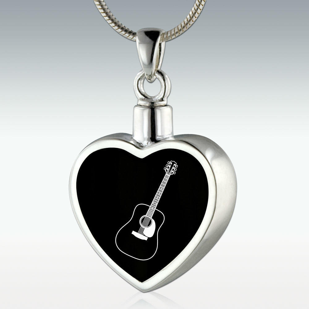 Perfect Memorials Acoustic Guitar Inlay Heart Sterling Silver Memorial Jewelry