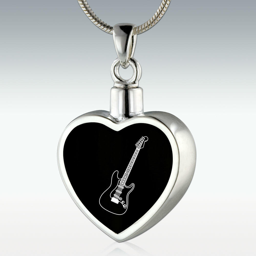 Perfect Memorials Electric Guitar Inlay Heart Sterling Silver Memorial Jewelry