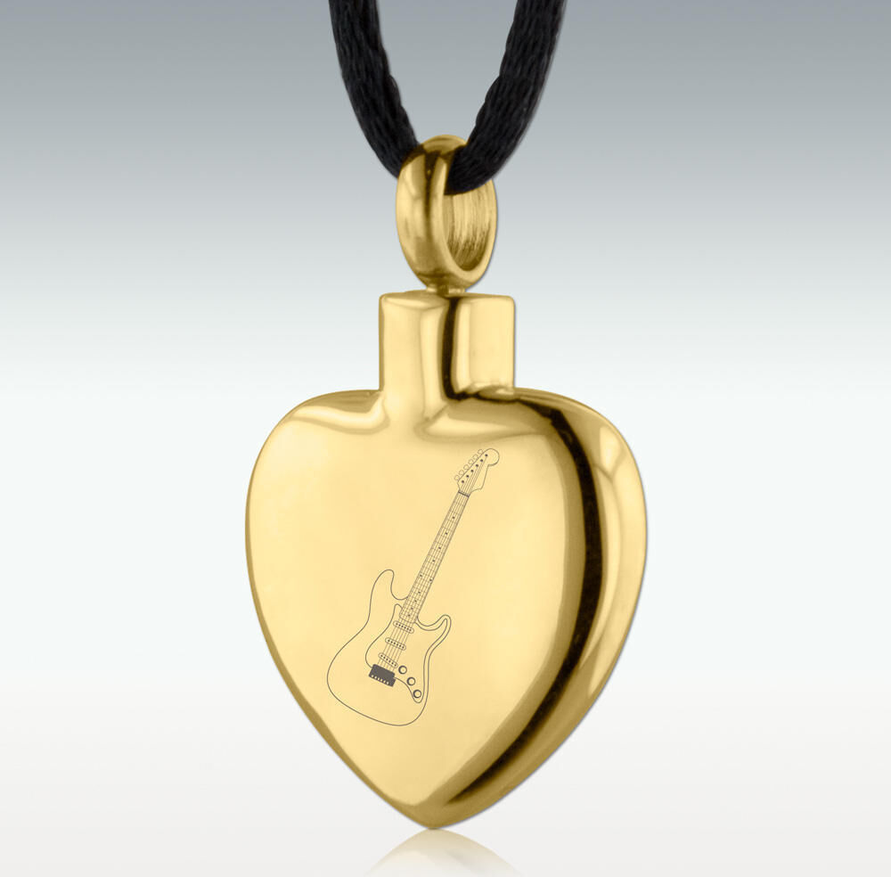 Perfect Memorials Gold Electric Guitar Heart Stainless Steel Cremation Jewelry