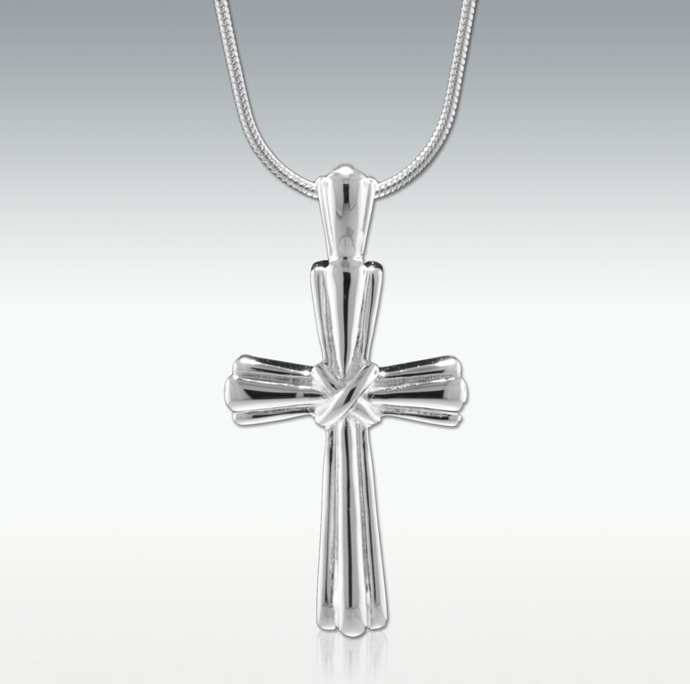 Perfect Memorials Stalked Cross Sterling Silver Cremation Jewelry - Engravable