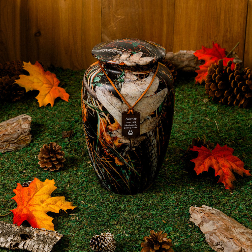 Perfect Memorials Fall Leaves Camo Hunting Dog Cremation Urn - Engravable