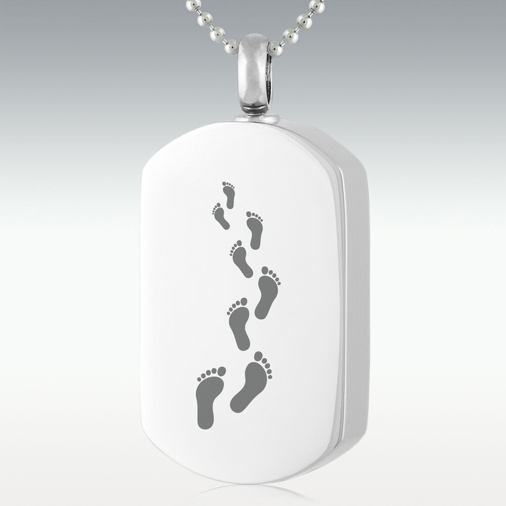Perfect Memorials Footprints In The Sand Dog Tag Stainless Steel Cremation Jewelry