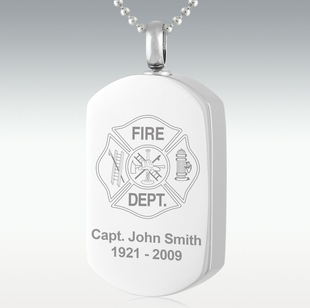 Perfect Memorials Fire Department Badge Dog Tag Stainless Steel Cremation Jewelry