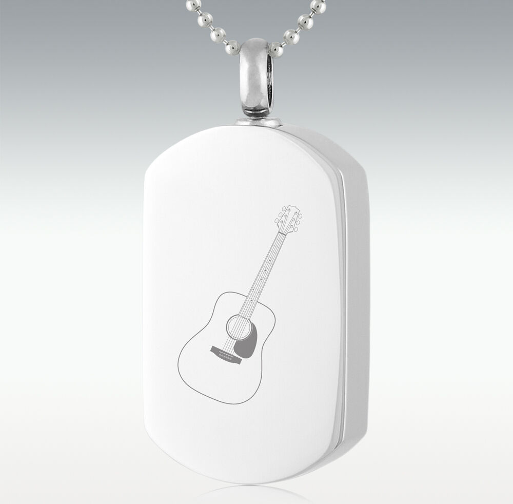 Perfect Memorials Acoustic Guitar Dog Tag Stainless Steel Cremation Jewelry