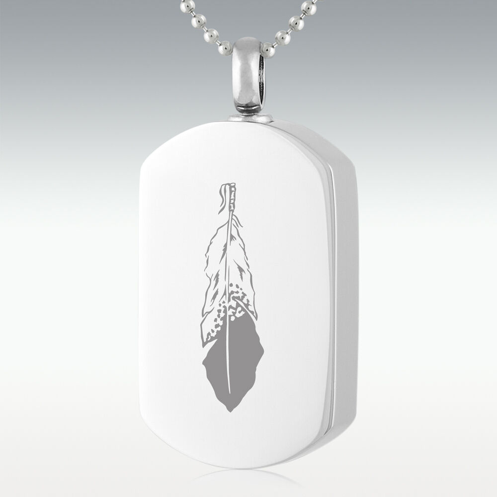 Perfect Memorials Feather Dog Tag Stainless Steel Cremation Jewelry