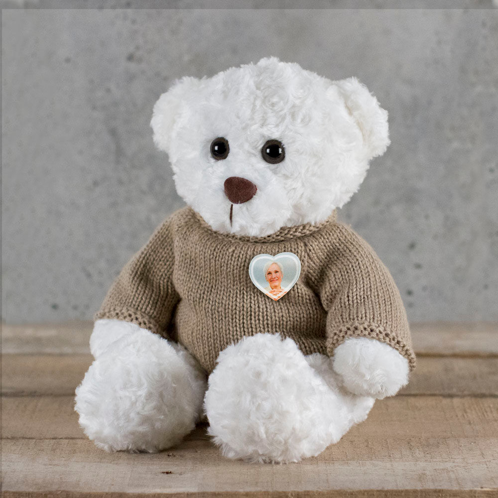 Perfect Memorials Photo Heart Teddy Bear - Cremation Urn - Large White