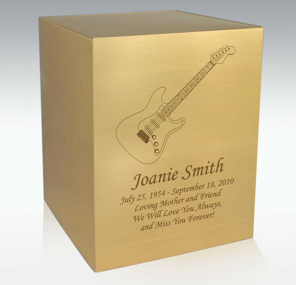 Perfect Memorials Electric Guitar Bronze Cube Cremation Urn - Engravable