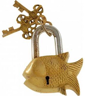 Puzzle Master Brass Small Fish Padlock - Regular Lock