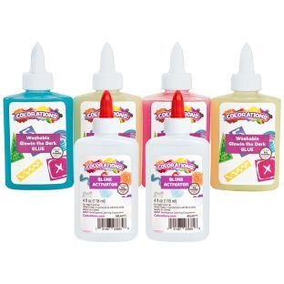 Colorations Slime Kit  4 Glow in the Dark Glues 2 Slime Activators by Colorations