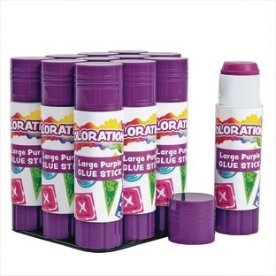 Colorations Best Value Washable Purple Glue Sticks Large 88 oz Set of 12 in a tray by Colorations