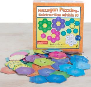 Hexagon Puzzles  Subtraction Within 10  10 puzzles by Really Good Stuff LLC