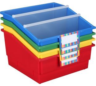 Picture Book Library Bins With Dividers  Primary Set Of 4 by Really Good Stuff LLC