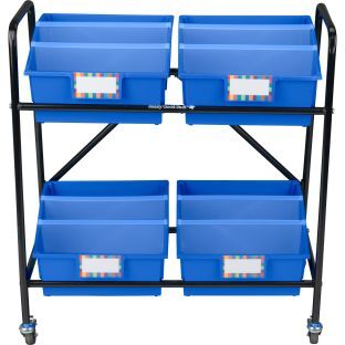 Mid Size Mobile Storage Rack With Picture Book Bins  1 rack 4 bins Color Blue by Really Good Stuff LLC