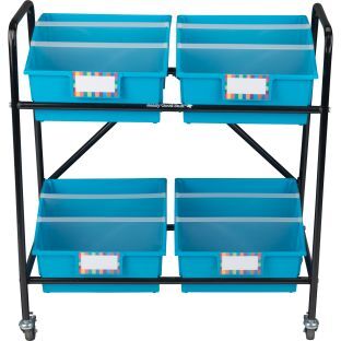 Mid Size Mobile Storage Rack With Picture Book Bins  1 rack 4 bins Color Blue Neon by Really Good Stuff LLC