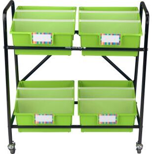 Mid Size Mobile Storage Rack With Picture Book Bins  1 rack 4 bins Color Green Neon by Really Good Stuff LLC