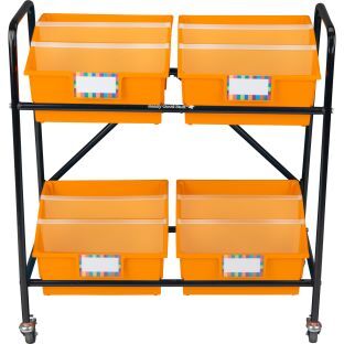 Mid Size Mobile Storage Rack With Picture Book Bins  1 rack 4 bins Color Orange by Really Good Stuff LLC
