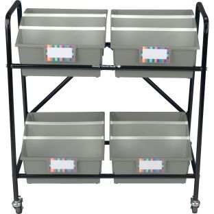 Mid Size Mobile Storage Rack With Picture Book Bins  1 rack 4 bins Color Pebble by Really Good Stuff LLC