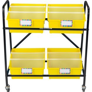 Mid Size Mobile Storage Rack With Picture Book Bins  1 rack 4 bins Color Yellow by Really Good Stuff LLC