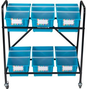 Mid Size Mobile Storage Rack With Chapter Book Bins  1 rack 6 bins Color Blue Neon by Really Good Stuff LLC