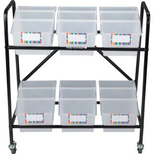 Mid Size Mobile Storage Rack With Chapter Book Bins  1 rack 6 bins Color Clear by Really Good Stuff LLC