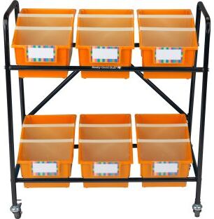 Mid Size Mobile Storage Rack With Chapter Book Bins  1 rack 6 bins Color Orange by Really Good Stuff LLC