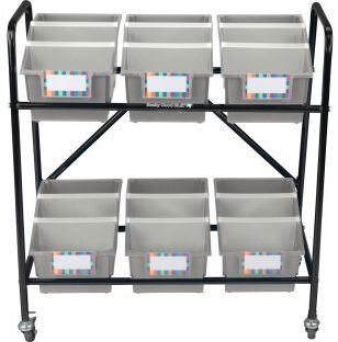 Mid Size Mobile Storage Rack With Chapter Book Bins  1 rack 6 bins Color Pebble by Really Good Stuff LLC