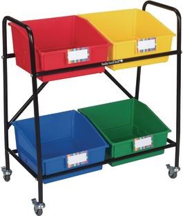 Really Good Stuff Mid Size Mobile Storage Rack With 4 Picture Book Bins  Grouping  1 rack 4 bins by Really Good Stuff LLC