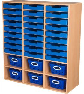 Really Good Stuff LLC 27 Slot Mail And Supplies Center With 27 Trays 6 Cubbies And Baskets  Single Color  1 mail center 6 baskets Color Blue by Really