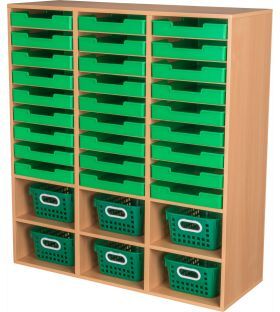 Really Good Stuff LLC 27 Slot Mail And Supplies Center With 27 Trays 6 Cubbies And Baskets  Single Color  1 mail center 6 baskets Color Green by Reall