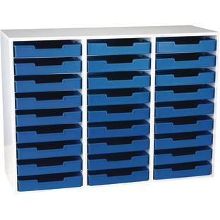 White 27 Slot Mail Center With Trays  Single Color  1 mail center 27 trays Color Blue by Really Good Stuff LLC