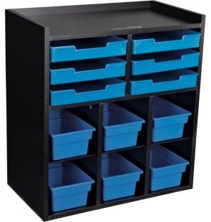 Black 6 Slot Mail And Supplies Center With 6 Trays 6 Cubbies And 6 Bins Single Color Color Blue by Really Good Stuff LLC