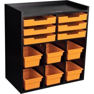 Black 6 Slot Mail And Supplies Center With 6 Trays 6 Cubbies And 6 Bins Single Color Color Orange by Really Good Stuff LLC