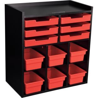 Black 6 Slot Mail And Supplies Center With 6 Trays 6 Cubbies And 6 Bins Single Color Color Red by Really Good Stuff LLC