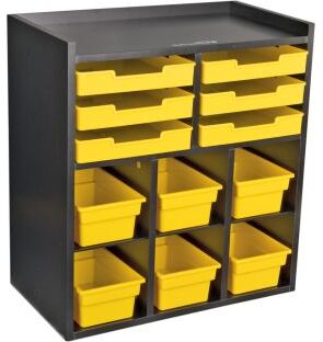 Black 6 Slot Mail And Supplies Center With 6 Trays 6 Cubbies And 6 Bins Single Color Color Yellow by Really Good Stuff LLC