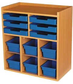 Oak 6 Slot Mail And Supplies Center With 6 Trays 6 Cubbies And 6 Bins Single Color Color Blue by Really Good Stuff LLC